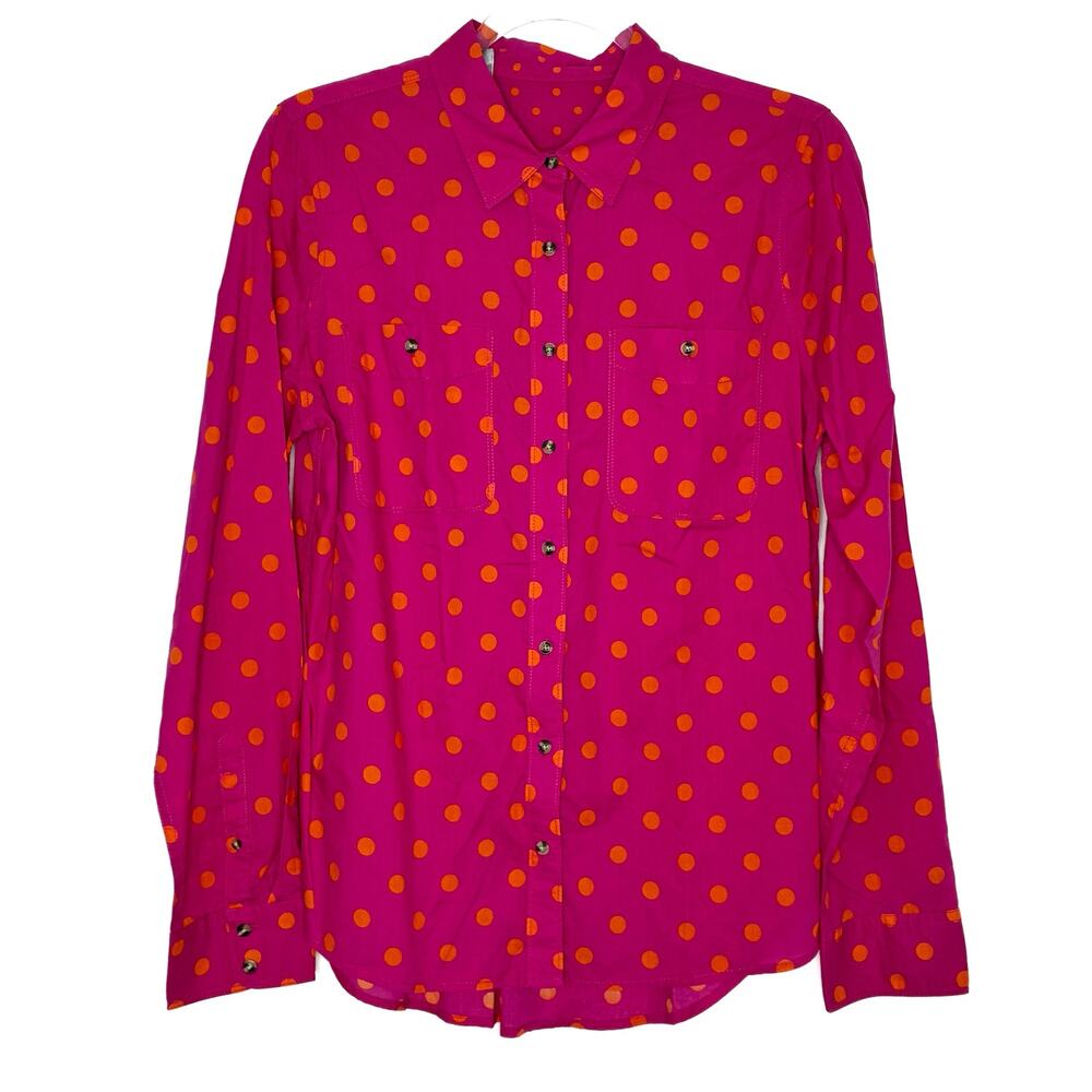 JCPenney Pink Orange Polka Dot Button Front Blouse 100% Cotton Womens Large